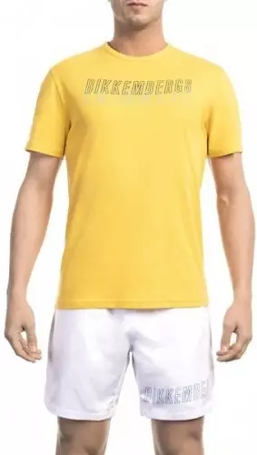 Эластичная футболка с надписью бренда желтого цвета BIKKEMBERGS BKK1MTS01cYellow