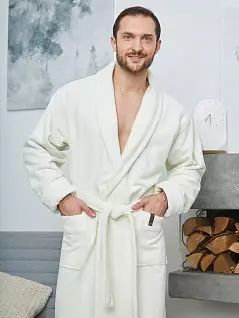 Солидный халат с лейблом на кармане Five Wien FW3226 Cream