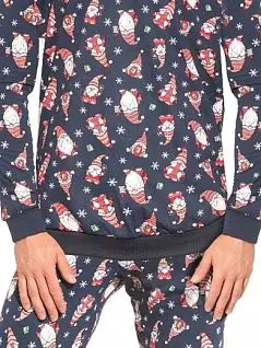 Комфортная пижама (кофта свободного кроя с кантом на горловине и свободные брюки на манжетах) Cornette BT-GNOMES Джинс + красный