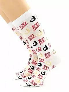 Мужские носки с принтом "Ок 100%" белого цвета Hobby Line RTнус80129-08-11-07