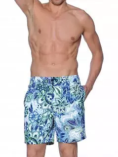 Привлекательные пляжные шорты с цветочным принтом в изумрудно-синих тонах HOM 07908cG5