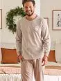 Мужская пижама из лонгслива в полоску и брюк прямого кроя Doctor Nap VODN_PMB.4530 Beige Бежевый