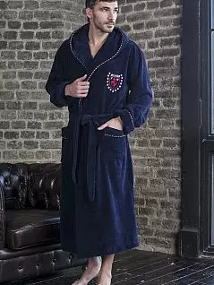 Спортивный мужской бамбуковый халат синего цвета с капюшоном Five Wien FW1017 Синий