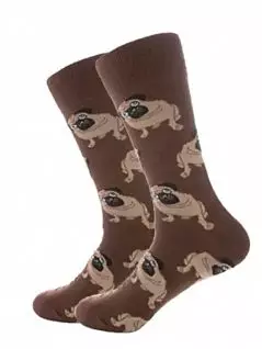 Яркие носки с принтом "мопсы" коричневого цвета Hobby Line 45927