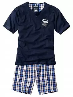 Хлопковая пижама из футболки и шорт в клетку синего цвета Tom Tailor FM-8536-7000