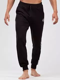 Спортивные штаны с тонким флисовым покрытием с внутренней стороны с лампасами по бокам OPIUM DT122фБрк Черный
