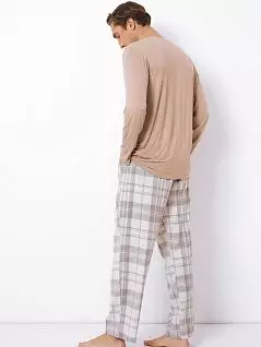 Пижама (Однотонный лонгслив свободного кроя с клетчатыми прямыми брюками) Aruelle BT-AVERY/ADRIANE/AIDEN Серый + бежевый