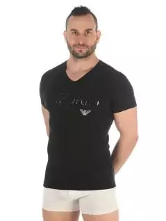 Современная футболка с v-вырезом из хлопка черного цвета Emporio Armani RT110818_CC716 00020