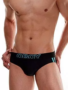 Стильные мужские плавки брифы черного цвета с бирюзовым оформлением Oboy Sunny Boy B02 06c5150c01
