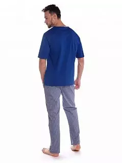 Хлопковая пижама из кофты с коротким рукавом и брюк LTPJ1016-1 Sis синий