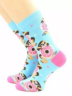 Симпатичные носки с принтом "Пончики и ленивцы" голубого цвета Hobby Line RTнус80152-07-05-03