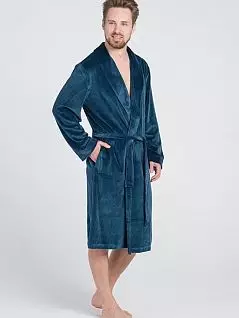 Красивый велюровый халат для мужчин для любого времени года синего цвета PJ-B&B_Lusaka