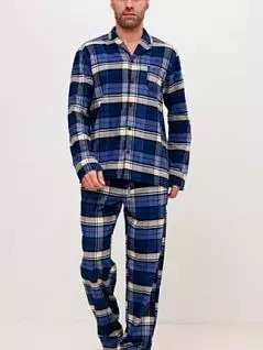 Пижама из хлопковой фланели (рубашка на пуговицах и брюки свободного силуэта) синего цвета JOCKEY 500333c498