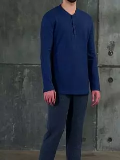 Мужская пижама (лонгслив с планкой и брюки с узором ) сине-серого цвета LINCLALOR FM-77831-0002