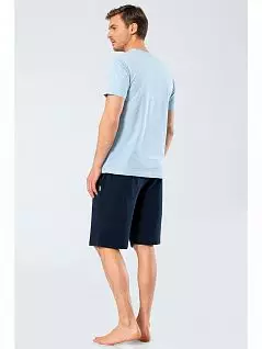 Пижама из 100% хлопка из футболки с принтом и шорт на мягкой резинке LT2199 Cacharel голубой с синим