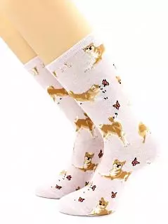 Привлекательные носки с милым принтом "Акита-ину" светло-розового цвета Hobby Line 45931