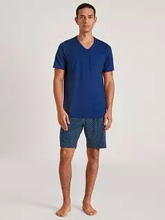 Хлопковая пижама (однотонная футболка и шорты с графическим принтом) синего цвета CALIDA  48362c409