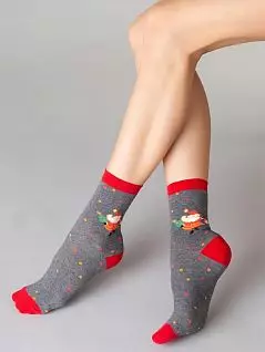 Хлопковые носки на контрастной резинке с принтом в виде Деда Мороза под разноцветным снегопадом Giulia JSWS3 NEW YEAR 2109 (5 пар) dark grey melange