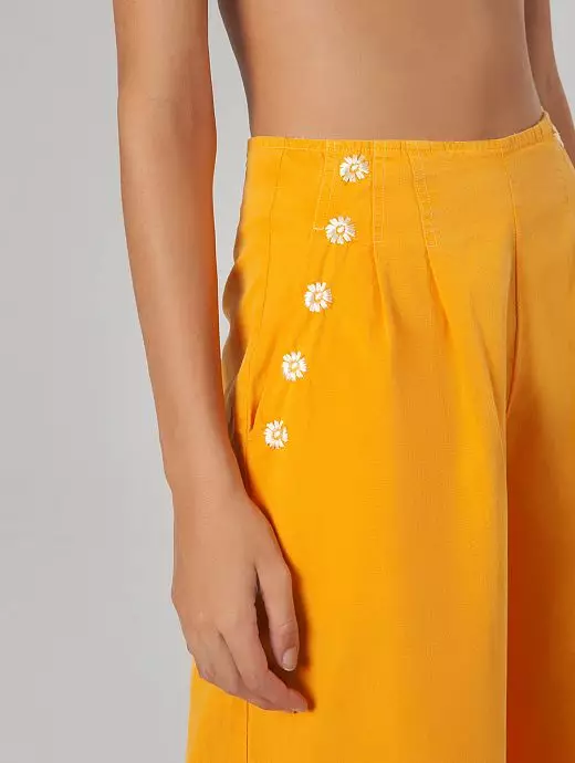 Пляжная юбка-брюки с цветочной вышивкой и с красивым поясом бантом Agua Bendita VOAB_5788 Lyla Goa Желтый