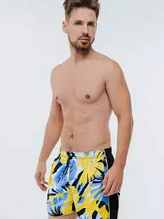 Яркие мужские пляжные шорты с имитацией гульфика и черной вставкой сбоку PJ-David_1951-D5