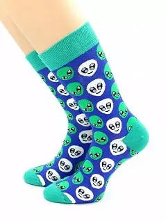 Веселые носки на тонких манжетах с принтом "Инопланетянин" синего цвета Hobby Line RTнус80130-12-06-02