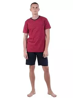 Мужская пижама из футболки в полоску и шорт красно-синего цвета BUGATTI RT56026/4065 433