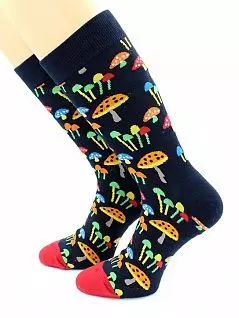 Стильные носки с принтом "Ядовитые грибочки" черного цвета Hobby Line 45913