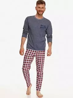 Уютная пижама ( футболка с длинным рукавом и брюки в клетку) Taro BT-21/22 2656 Графит + красный распродажа