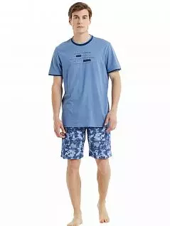 Шелковистая пижама из футболки с круглым вырезом и шорт с узором LTBS30825 BlackSpade джинсовый