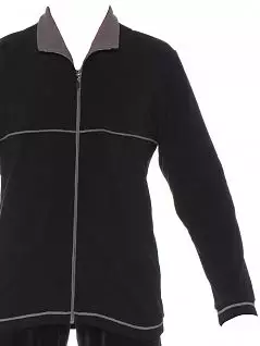 Уютная пижама (флисовая кофта с застёжкой-молнией по всей длине и брюки велюровые) черного цвета HOM 04637cK9