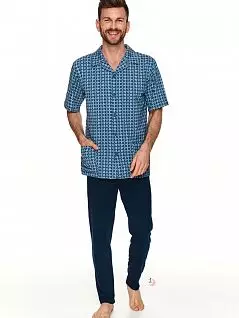 Комфортная пижама (рубашка с отложным воротником и двумя карманами и однотонные брюки)Taro BT-2737/2738 т. Синий