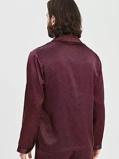 Мужская шелковая пижама (рубашка с отложным воротником и брюки) с геометрическим узором синего цвета Oryades 01M1023c023