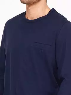 Мужская пижама с декоративной планочкой на груди имитирующая вшивной кармашек, и вышивка в виде стилизованной латинской буквы «H» и брюки в широкую сине-белую полоску темно-синего цвета HOM 40c1862cPN07 распродажа