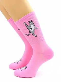 Забавные носки со спортивной резинкой и принтом "Кот" розового цвета Hobby Line RTнус80159-01-32