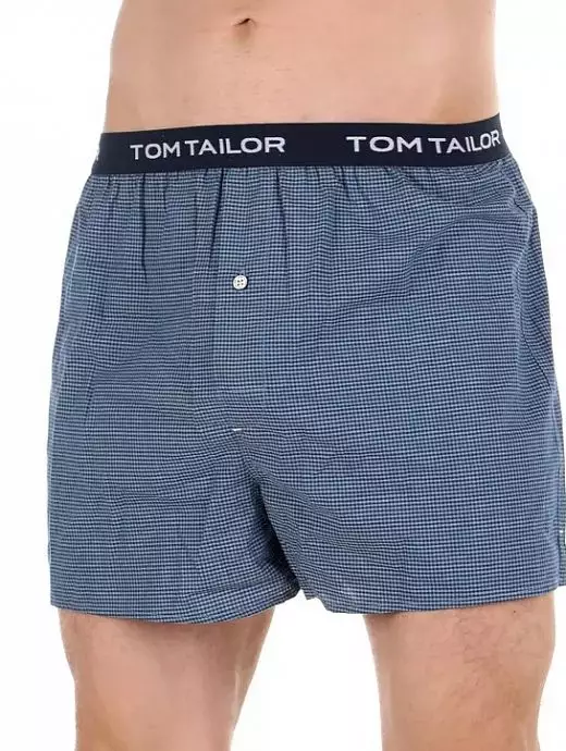 Мужские трусы-шорты в клетку на пришивной резинке темно-синего цвета Tom  Tailor RT70463/5100