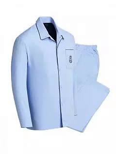 Мужская нетрикотажная пижама - рубашка на пуговицах с длинными рукавами и брюки голубого цвета Impetus FM-1563309-789