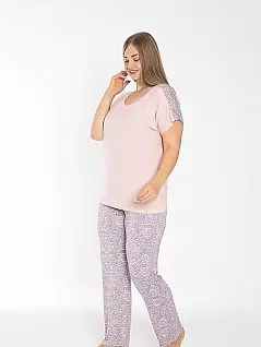 Эластичная пижама из футболки с вставками и брюк LTC840-510 CONFEO розовый
