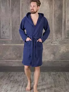Комфортный халат унисекс свободного кроя с капюшоном и карманами синего цвета PJ-Riviera_Wimbledon navy uomo