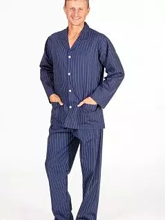 Классическая мужская пижама на пуговицах в полоску синего цвета PJ-B&B_Genova pig. blu