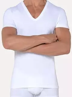 Классическая мужская футболка с коротким рукавом и V-образным вырезом горловины из хлопка «Supima» белого цвета HOM 40c1331c0003 распродажа