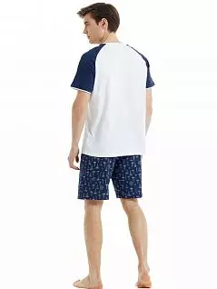 Хлопковая пижама из футболки с надписью и шорт на резинке LTBS30828 BlackSpade белый с синим