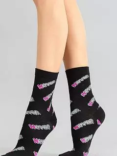 Облегающие носки с яркой повторяющейся надписью "Never" Giulia JSWS3 TEXT 002 (5 пар) nero