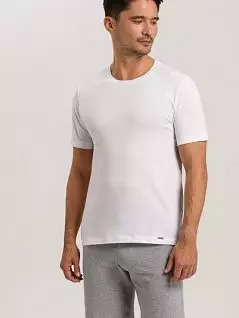 Практичная футболка ​с круглым вырезом с короткими рукавами изготовлена ​​из однотонного джерси белого цвета HANRO 075050c0101