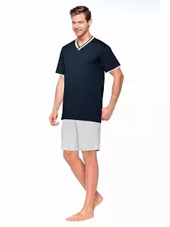 Пижама (шелковистая футболка с кармашком и шорты из 100% хлопка) LTCSMY181-002 BABIL Kom темно-синий с серым