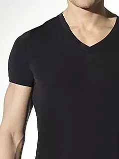 модель мужской футболки выполнена из нежнейшего полиамидного материала черного цвета HOM 03035c04
