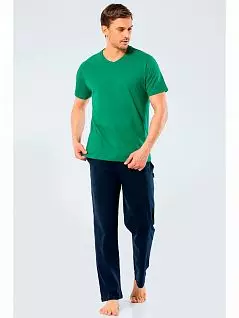 Мужская пижама (футболка свободного кроя и брюки с боковыми карманами) LT2205 Cacharel зеленый с синим