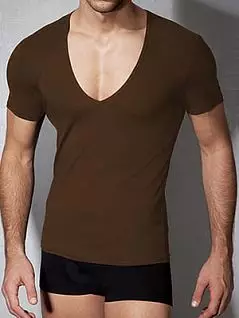 Облегающая мужская футболка коричневого цвета с глубоким вырезом Doreanse City 2820c88 распродажа