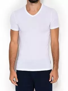 Мужская футболка  с V-образным вырезом горловины обработанным трикотажным кантом белого цвета Bikkembergs B41312T49c1100