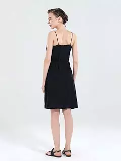 Элегантное платье с поясом и на тонких бретелях LTBS50239 BlackSpade черный