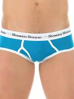 Современные брифы на белой контрастной резинке бирюзового цвета Romeo Rossi RTRR366-10